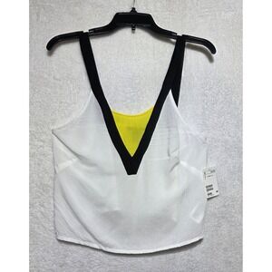 H&M Women's Colorblock V-Neck Tank Top White Black Yellow Viscose Size 6 NEW